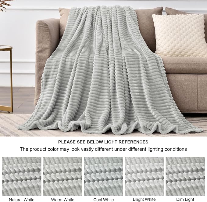 BEDELITE Ribbed Jacquard Light Grey Fleece Twin Blanket - Image 6