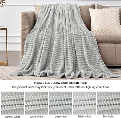 BEDELITE Ribbed Jacquard Light Grey Fleece Twin Blanket - Image 6