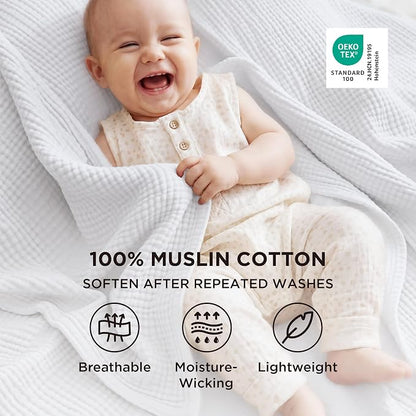Bedsure 100% Cotton Muslin Throw Blanket Large 50x70 Inches - Image 2