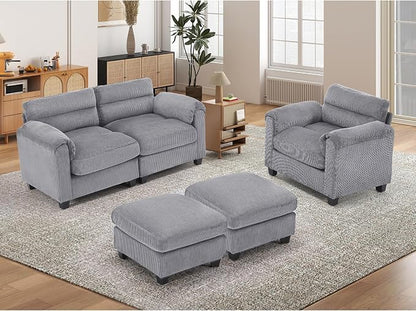 HAOMARKETS Corduroy 4-Piece Sofa Set, Upholstered Ottoman Set of 2, Accent - Image 6