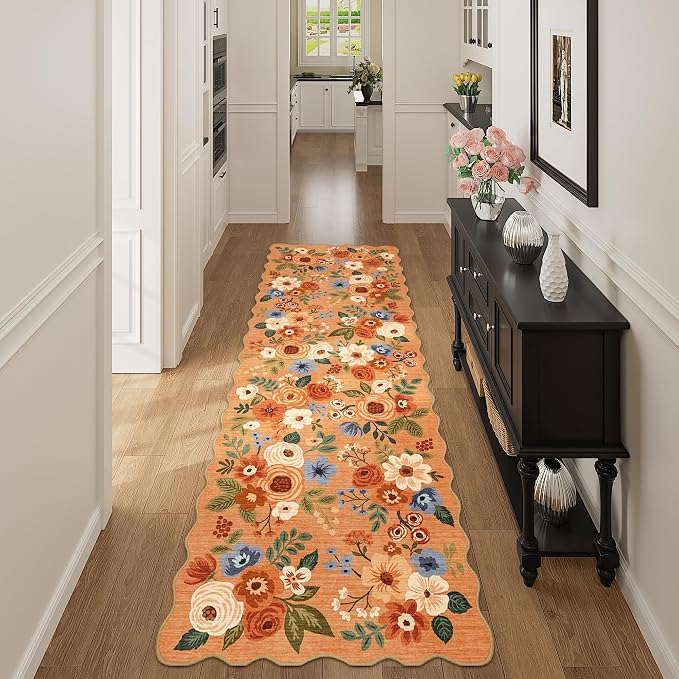 DUKINO 2.6x8 Runner Rug, Floral Washable Kitchen Rugs Non Slip, Stain Resistant - Image 5