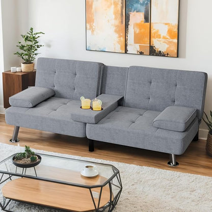 Shahoo Modern Linen Upholstered Convertible Folding Futon Sofa Bed by BuynowfromShahoo