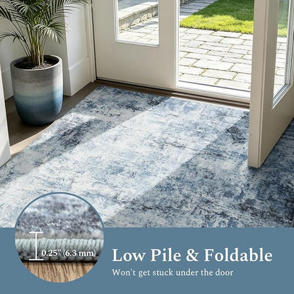 Rugflix 5x7 Area Rugs for Living Room, Washable Light Blue Grey Large Rug | - Image 6