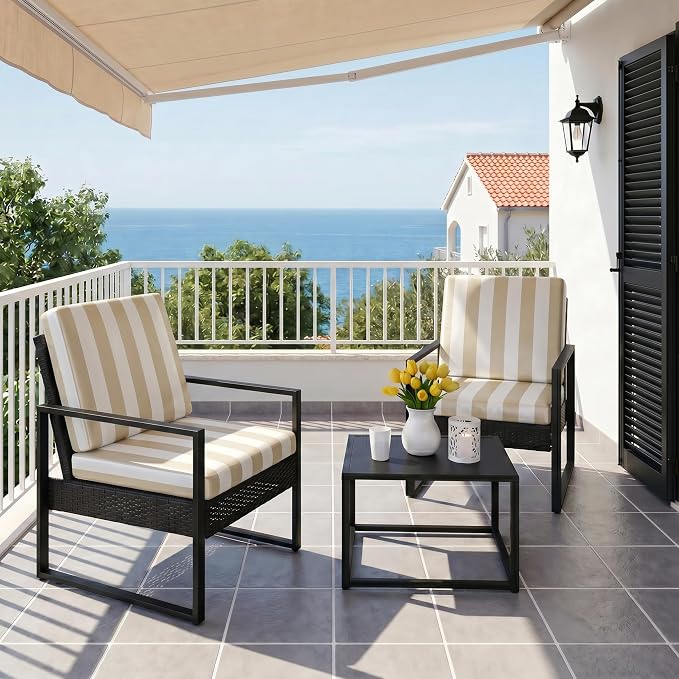 CALBODE 14 Pcs Outdoor Seat Cushion Covers, Striped Stretch Chair Seat Cover - Image 7