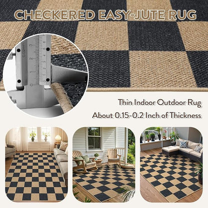 Lahome Checkered Easy Jute Area Rug, 5x7 Outdoor Patio Rug Washable Carpet - Image 4
