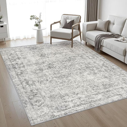 Area Rug Living Room: 4x6 Modern Washable Soft Carpet Black Grey | by FXRHLP