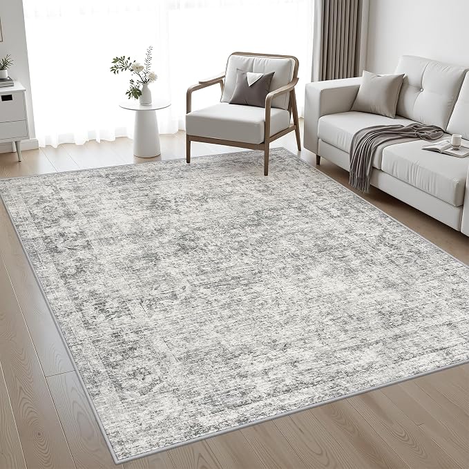 Area Rug Living Room: 3x5 Modern Washable Soft Carpet Black Grey | by FXRHLP