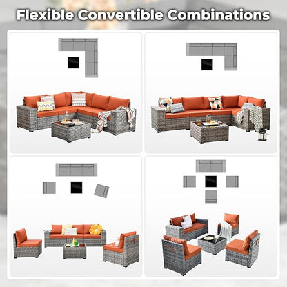 ovios 6 Pieces Patio Furniture Set, Outdoor Wicker Sectional Sofa - Image 6