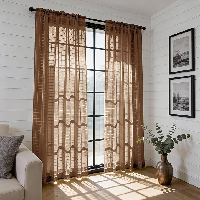 SpaceDresser Check Sheer Curtains 108 Inches Long - Image 4