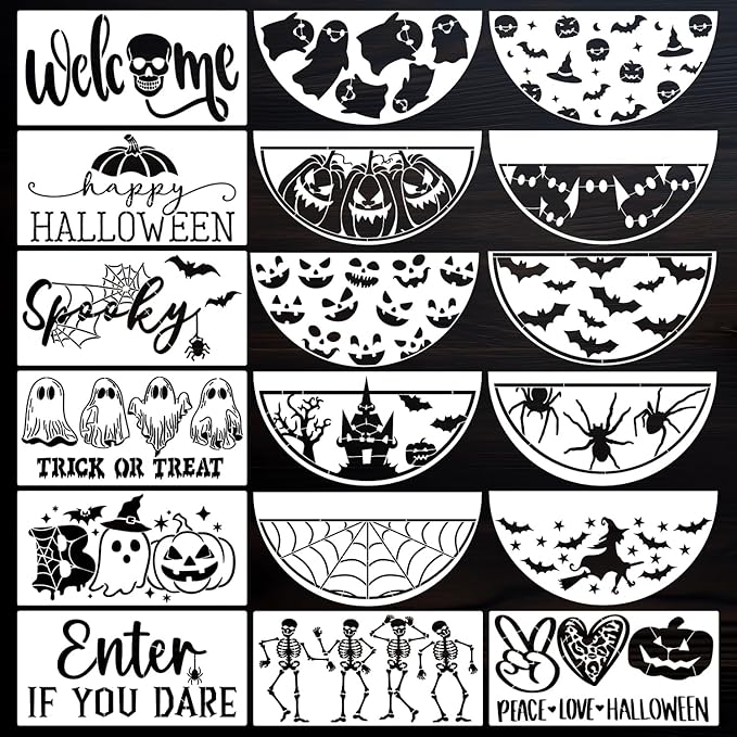Halloween Stencils 12” Halloween Stencil Skeleton Trick or Treat Boo Templates for Porch Hanger Door Mats Wood Sign Shirts