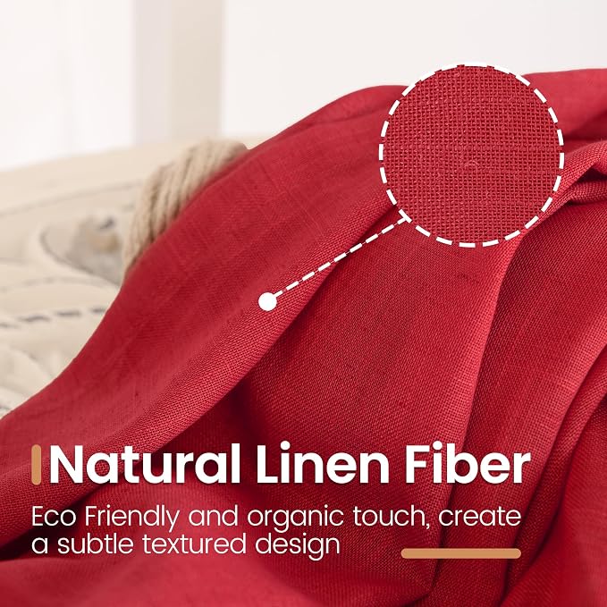 BGment Red Linen Curtains for Living Room 84 Inch Length - Image 3