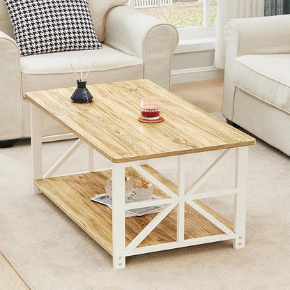 GreenForest Coffee Table with Round Corner, Farmhouse Center Table with 2-Tier - Image 7