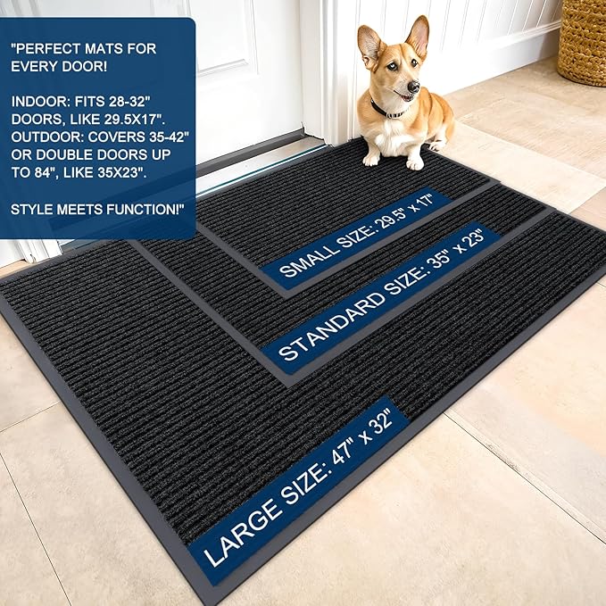 OLANLY 2-Pack Front Door Mats 33x21, Waterproof Heavy-Duty Doormats | Black - Image 2