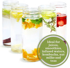 All About Juicing Clear Glass Water Bottles Set - 6 Pack Wide Mouth with Lids for Juice, Smoothies, Beverage Storage - 16 oz, Durable, Reusable, Dishwasher Safe, Leak Proof (White Caps)