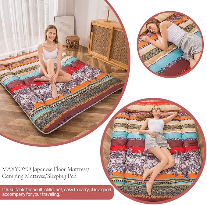 MAXYOYO Bohemian Retro Floor Mattress Vintage Floral Japanese Futon Mattress - Image 6
