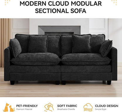 76'' Cloud Deep Seat Loveseat, Upholstered Chenille Modular 2-Seats Sectional - Image 6
