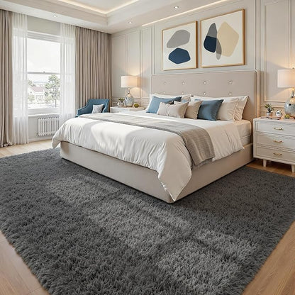 9x12 Fluffy Shag Area Rugs for Living Room Bedroom: Soft Plush Carpet Grey | - Image 4