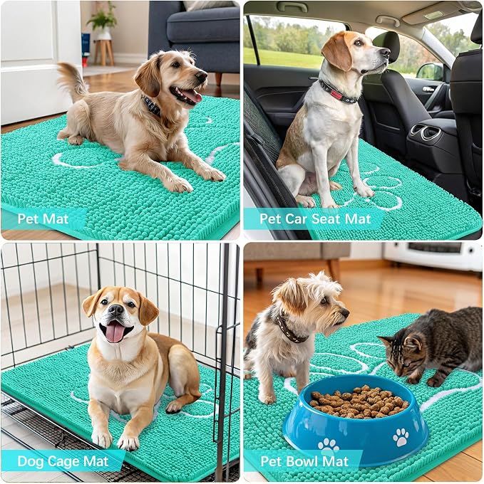 OLANLY Dog Door Mat for Muddy Paws 30x20, Paw Print Design Chenille Mud Mat | - Image 7