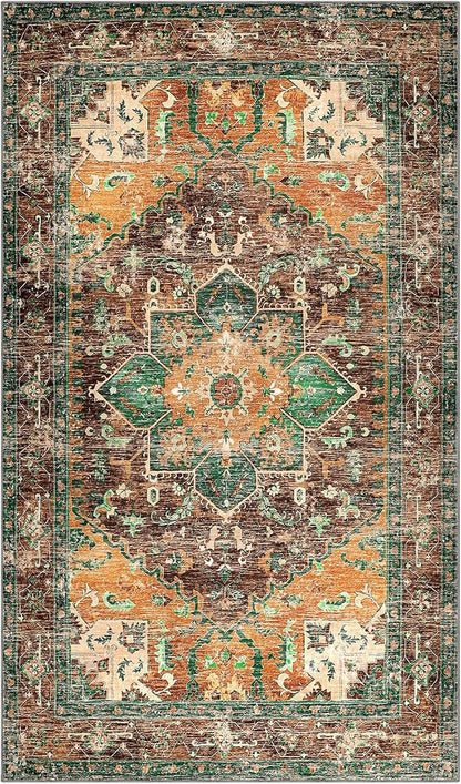 Yamaziot Washable Area Rug, 4x6 Non-Slip Boho Living Room Bedroom Rug | Stain - Image 3