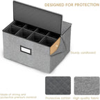 homyfort Wine Glass Storage Box, China Storage Containers with Dividers, Stemware Storage Case Holds 24 Wine Glass or long stem Crystal Glassware with Handles, Hard Shell and Stackable
