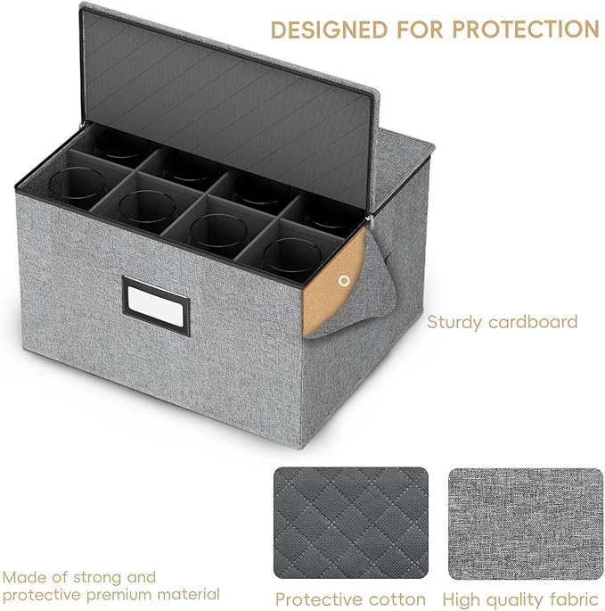homyfort Wine Glass Storage Box, China Storage Containers with Dividers, Stemware Storage Case Holds 24 Wine Glass or long stem Crystal Glassware with Handles, Hard Shell and Stackable