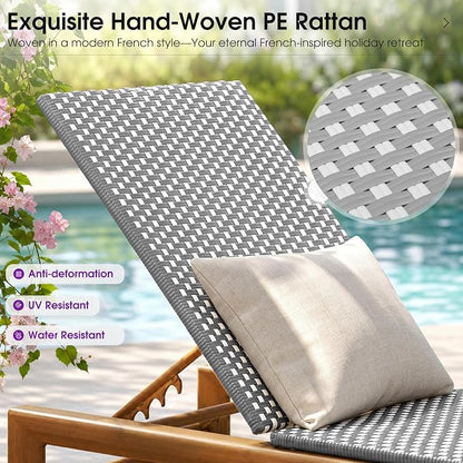 PURPLE LEAF Patio Chaise Lounge French Outdoor Lounger 1 Piece Matte Teak Grain - Image 3