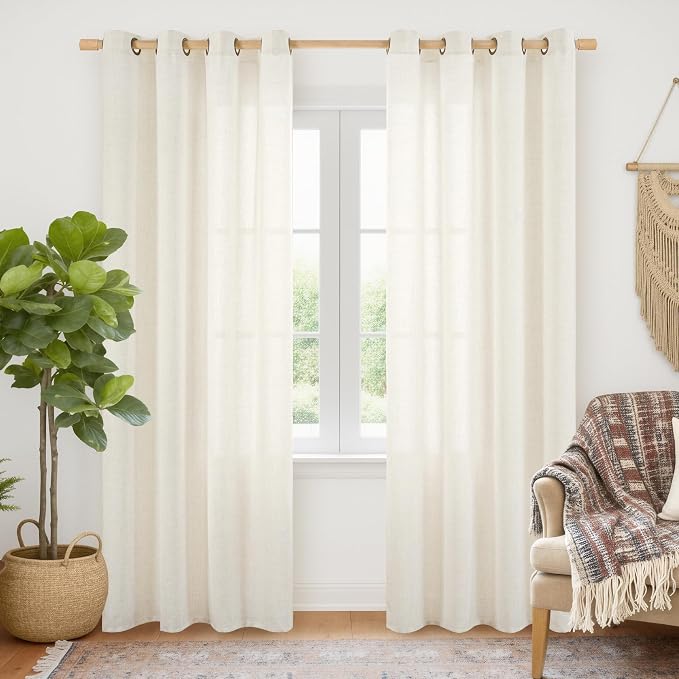 YoungsTex Ivory Linen Curtains 52X80 Inch Length 2 Panels by YoungsTex