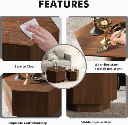 Hexagonal Nesting Coffee Tables Set of 2, Walnut Coffee Table - Image 6