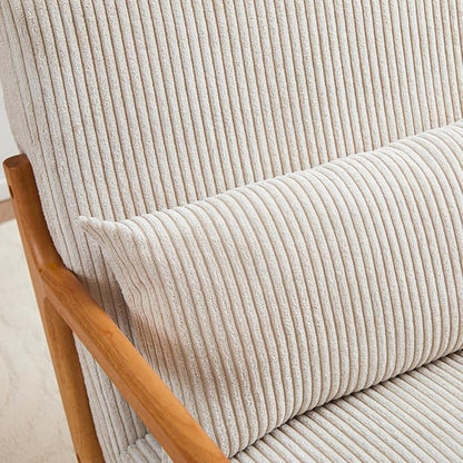 Mid-Century Modern Accent Chair Beige Rubberwood Frame Living Room Bedroom - Image 4
