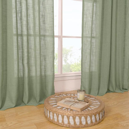 Short Linen Window Curtains 30 inches Long 2 Panels, Sage Green Semi Sheer - Image 9