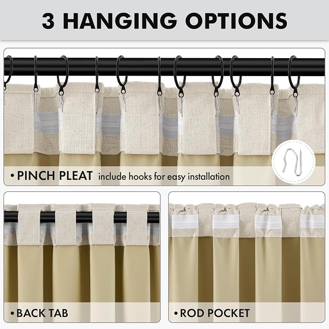 MIULEE 100% Blackout Linen Curtains 42 x 96 Inch Light Ivory 2 Panels | Thermal - Image 5