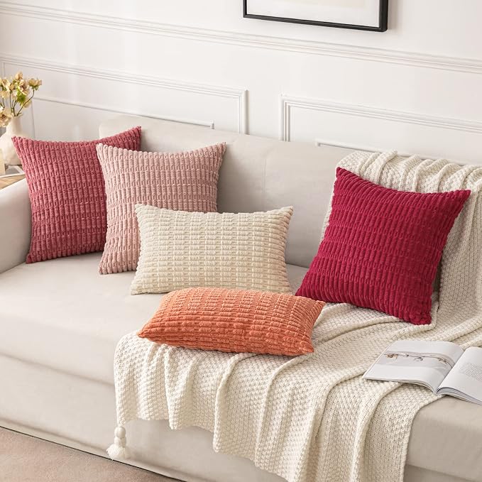 MIULEE Corduroy Decorative Throw Pillow Covers 18x18 Coral Pack of 2 | Soft - Image 2