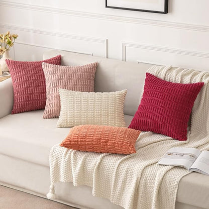 MIULEE Corduroy Decorative Throw Pillow Covers 20x20 Crimson Pack of 2 | Soft - Image 2