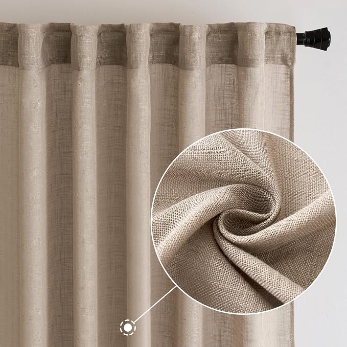 MIULEE Taupe Linen Curtains 37x84 Inch Soft Thick Linen Window Drapes | 84 Inch - Image 2