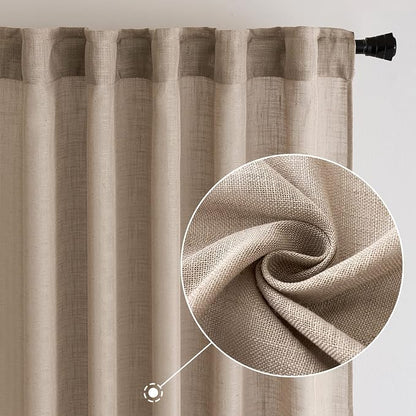 MIULEE Taupe Linen Curtains 37x84 Inch Soft Thick Linen Window Drapes | 84 Inch - Image 2