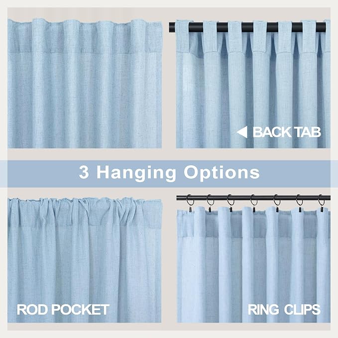 Blue Linen Curtains 108 inch Extra Long - Image 4