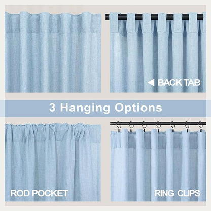Blue Linen Curtains 108 inch Extra Long - Image 4