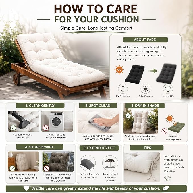 Chaise Lounge Cushion Outdoor, Waterproof Thick Patio Lounge Chair Cushion - Image 8