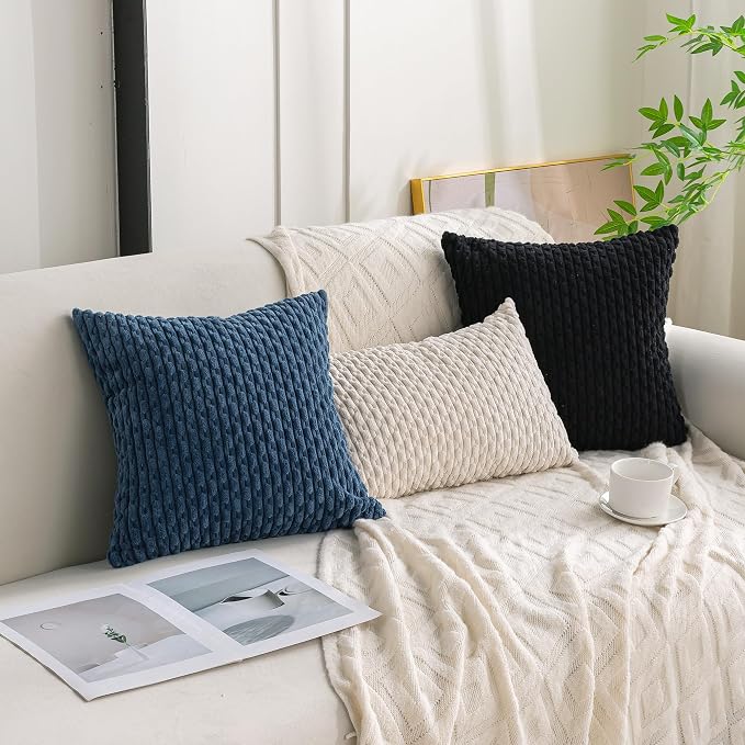Set of 4 Blue Decorative Throw Pillow Covers 26x26 Inch Corduroy Pillow Covers - Image 3