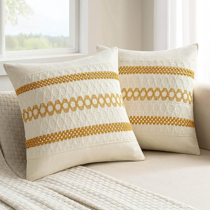 MIULEE Set of 2 Mustard Yellow Boho Decorative Pillow Covers 18x18 Inch | Fall by MIULEE