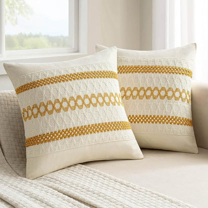 MIULEE Set of 2 Mustard Yellow Boho Decorative Pillow Covers 20x20 Inch | Fall by MIULEE
