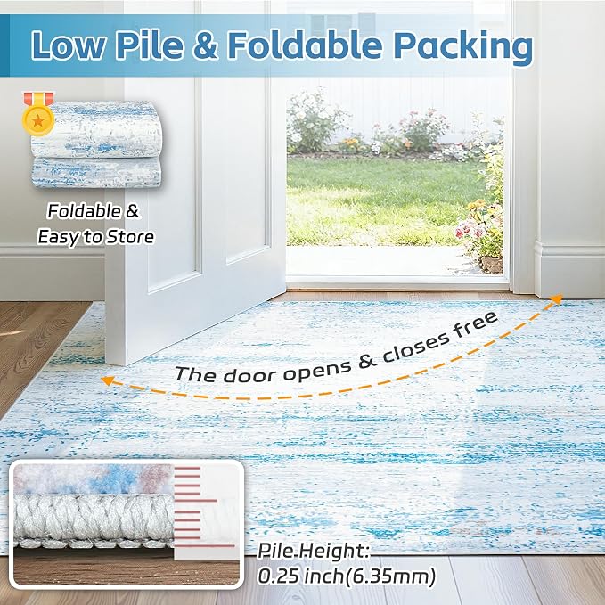 8x10 Washable Area Rug for Living Room Bedroom: Non-Slip Modern Light Blue | - Image 7