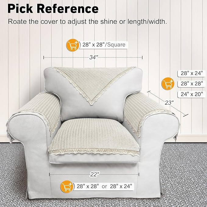 Couch Arm Cover, Sofa Arm Covers, Non-Slip Lace Armrest Covers, - Image 2