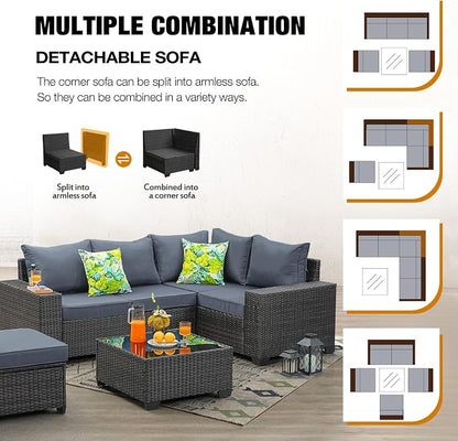 JOYURE 6 Pieces Patio Furniture Set All-Weather Outdoor Wicker Sectional - Image 6