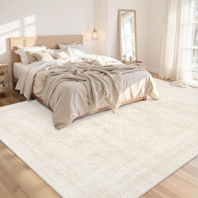10x14 Area Rugs Living Room: Bedroom Neutral Washable Carpet Beige | Large - Image 2