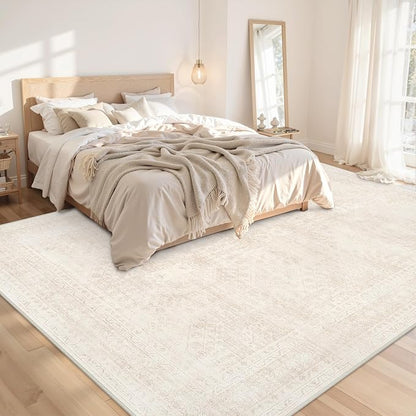 8x10 Area Rugs Living Room: Bedroom Neutral Washable Carpet Beige | Large - Image 2