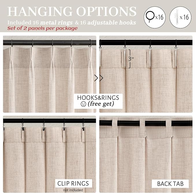 Pinch Pleated Linen Semi Sheer 105 Inch Extra Long Curtains - Image 6