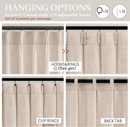 Pinch Pleated Linen Semi Sheer 105 Inch Extra Long Curtains - Image 6