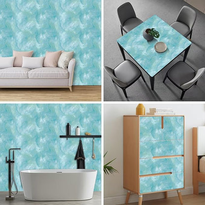 HOMETITUTE Blue Marble Wallpaper Peel and Stick Ocean Style 118.1x17.7 Inches - Image 8