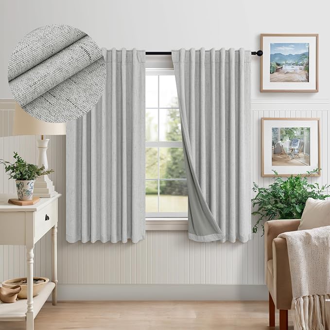 Pitalk 45 Inch Length Blackout Curtains Set of 2 Panels Back Tab Linen Cotton by Pitalk